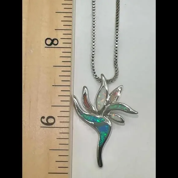 Stunning Silver and Opal Floral Pendant Necklace - Picture 11 of 11